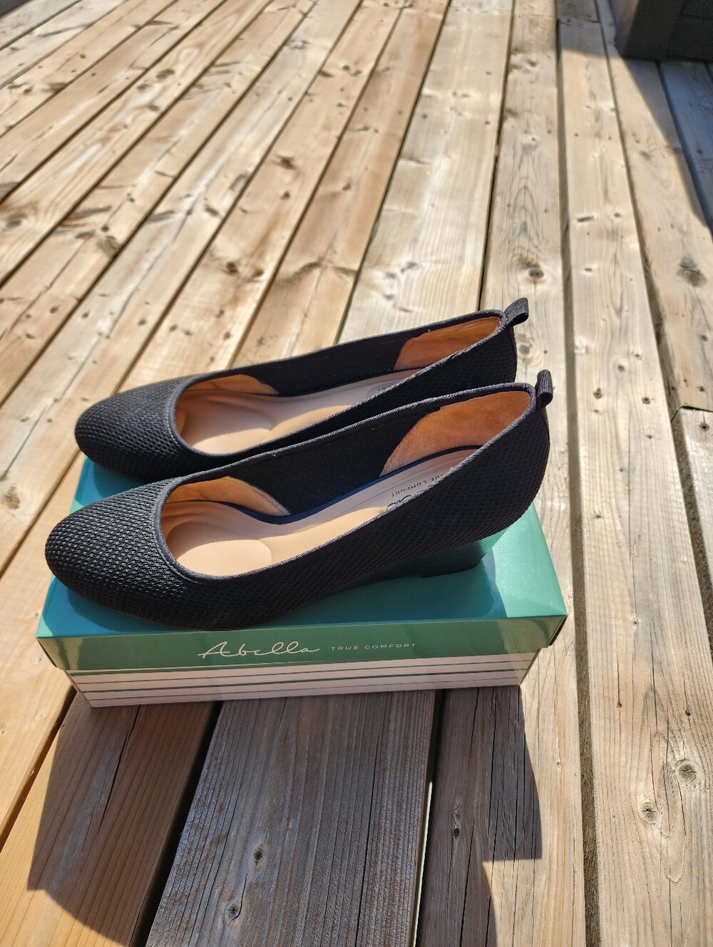 ABELLA Jazzy True Comfort Womens Black Textured Fabric Smooth 2" Wedge Pump 8.5M